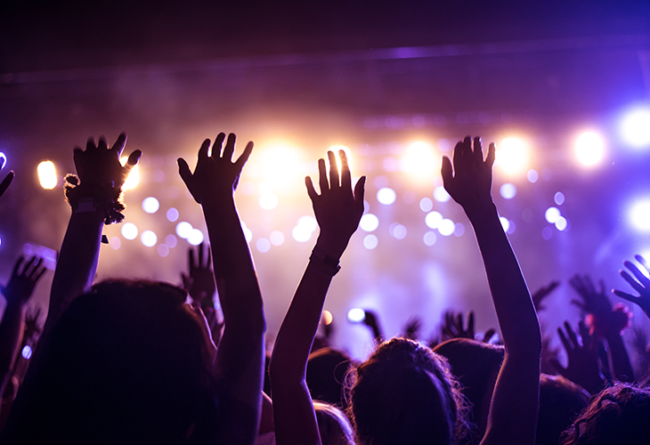 A group of excited music fans at a concert.